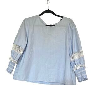 🌟3 for $35🌟 Zara Blue with White Crocheted Long sleeveless‎ Size L Cottagecore